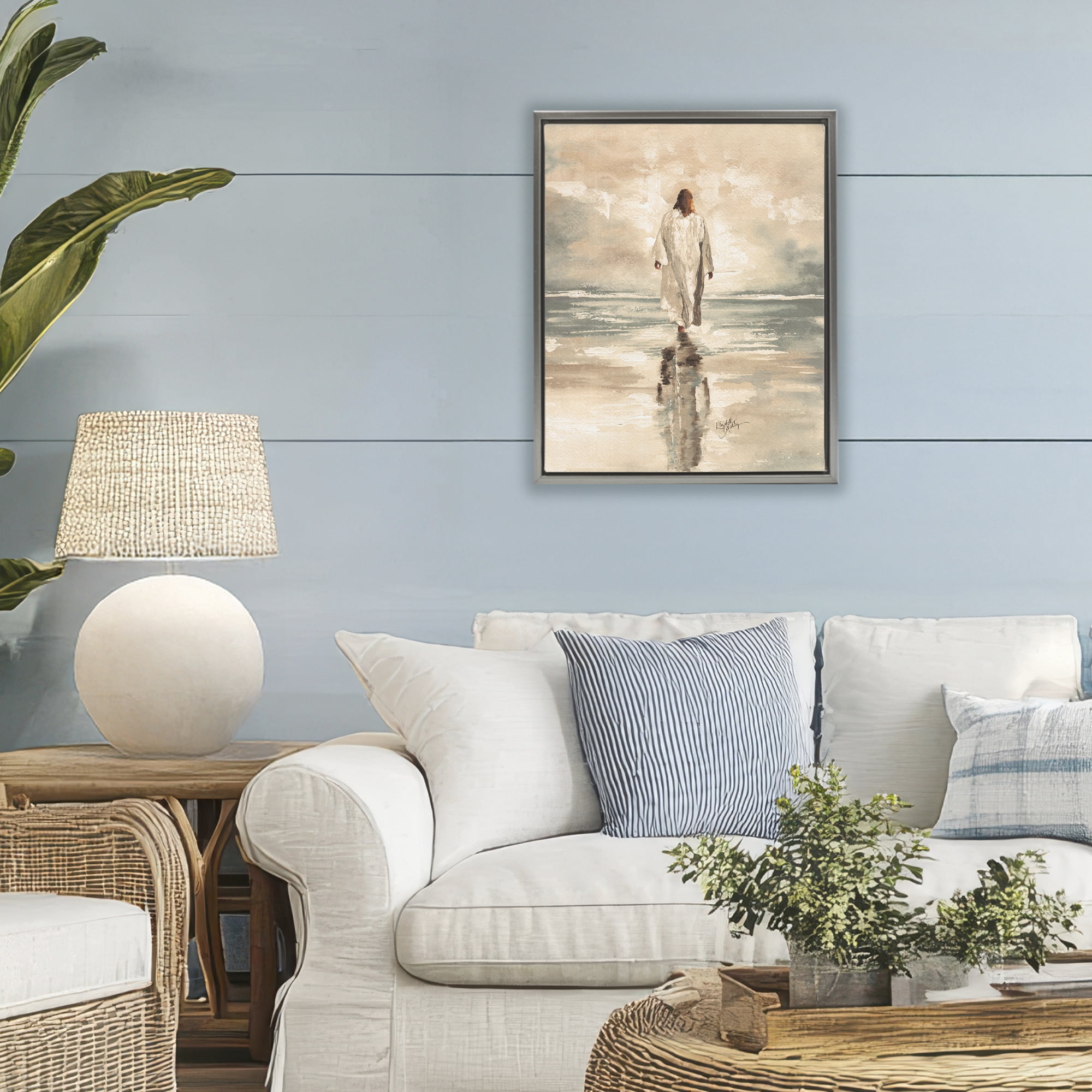 Stupell Industries Jesus Calms The Sea Gray Framed Floater Canvas Wall Art, design by Elizabeth Medley