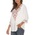 thumbnail image 3 of Grosy Womens Plus Size Tops 3/4 Sleeve V Neck Shirts Tunic Casual Floral Embroidered Loose Summer Fall Blouses Mexican Peasant Cotton Rayon Shirts-354/White/XL, 3 of 8