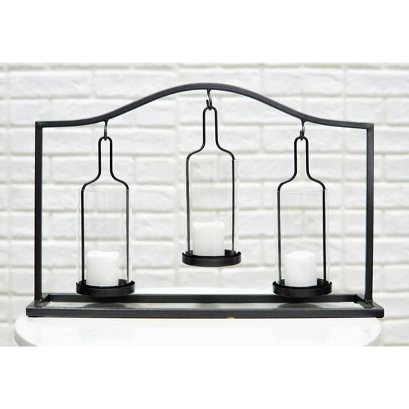 Western Black Arched Metal Stand Decorative Triple Votive Candles Candleholder