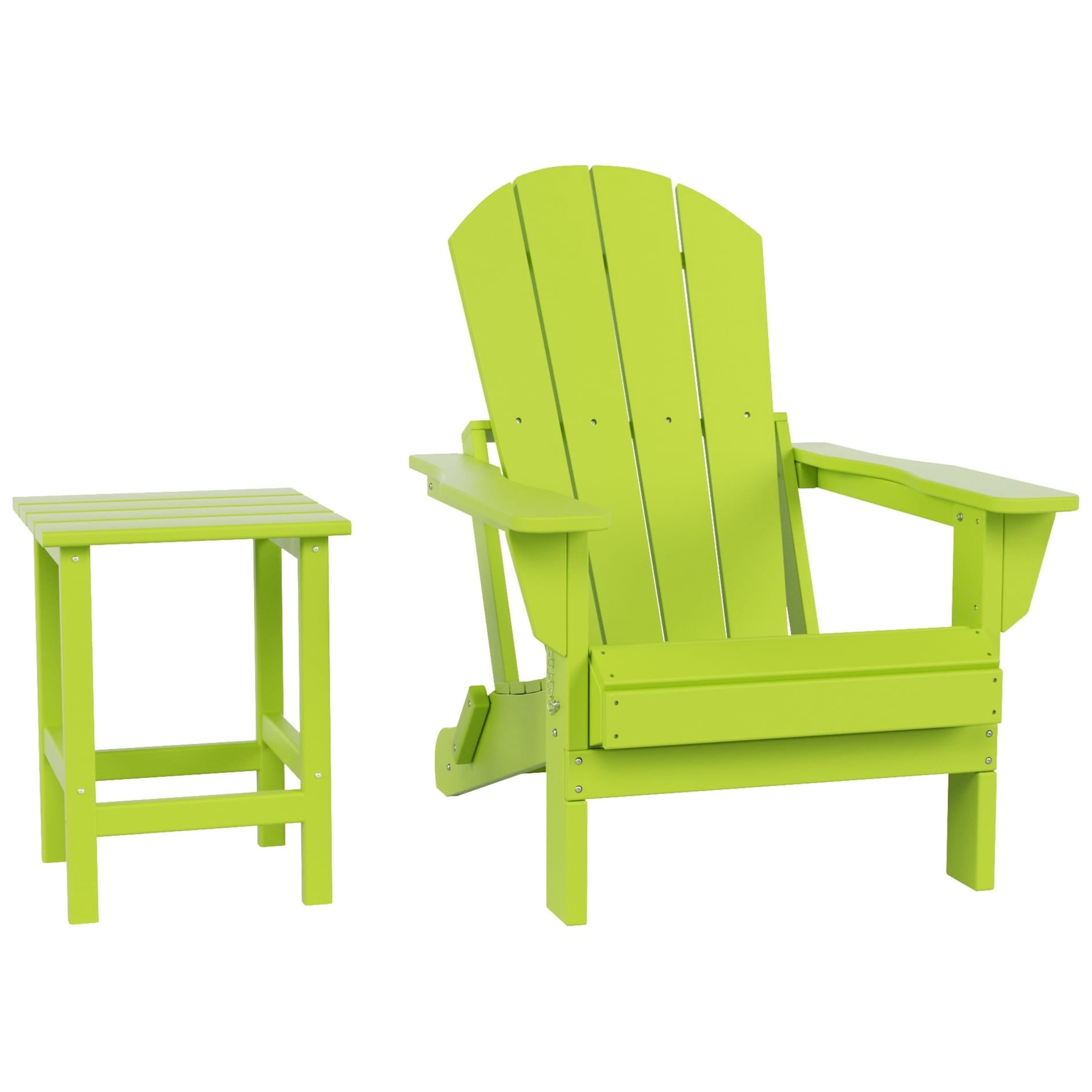 Polytrends  Laguna Hdpe All Weather Outdoor Patio Foldable Adirondack Chair With Side Table (2-Piece Set) Lime