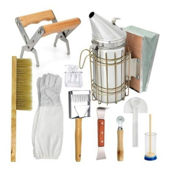ZPAQI 1 Set Beekeeping Supplies Tools Kit Stainless Steel Bee Hive Smoker Brush Gloves Scraper Honey Knife Clip Accessories for Beekeeper Starter