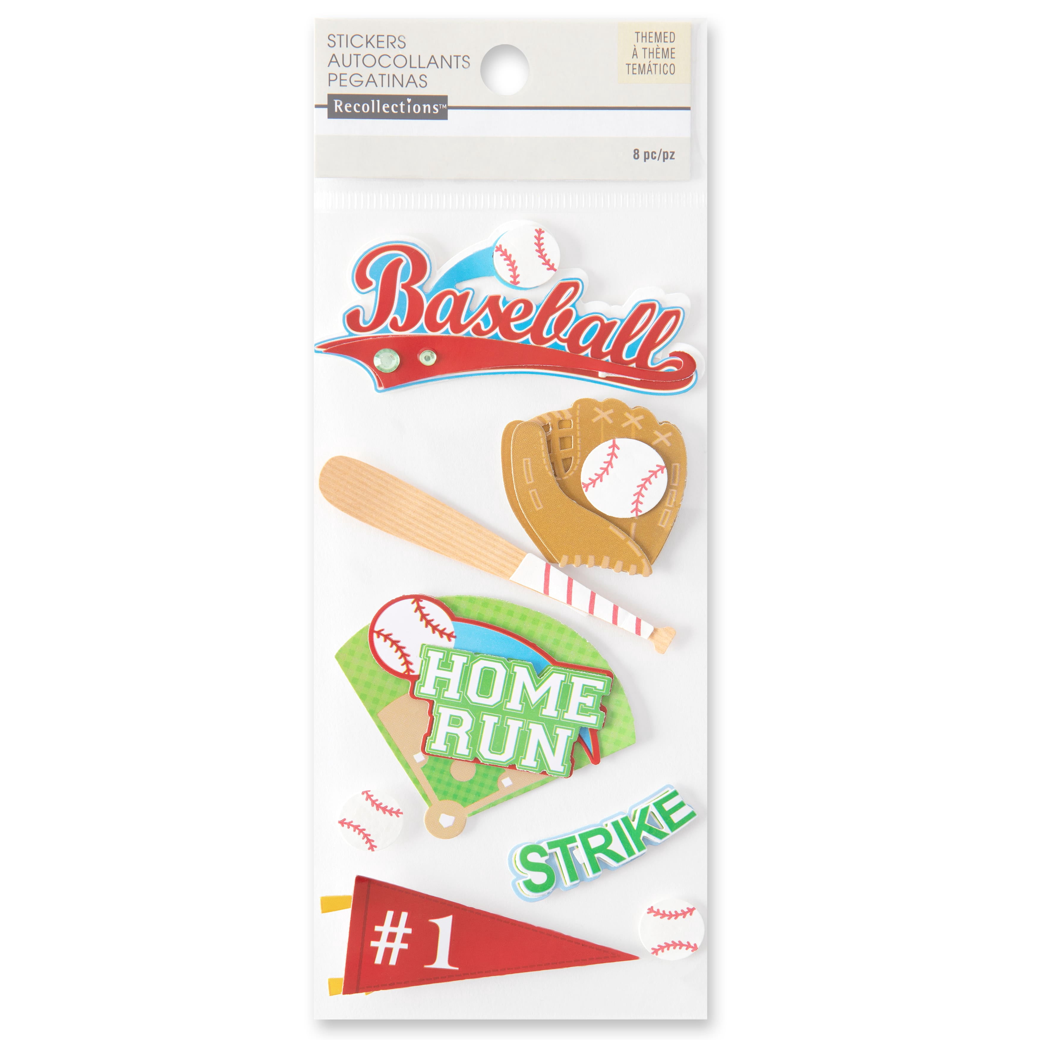 Recollections Baseball Dimensional Stickers, 12 Pack