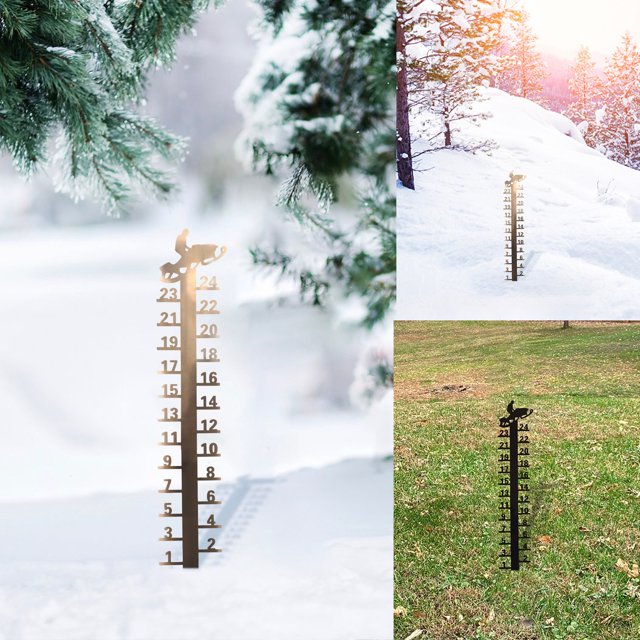 SSZMDLB 2Pcs Snow Gauge, Outdoor Snow Gauge, Metal Yard Snow Measurement Stick, Garden Decoration with Snowflake Topper, Hand Made, Rust Resistant Coating, Easy Install, for Winter, Christmas Decor