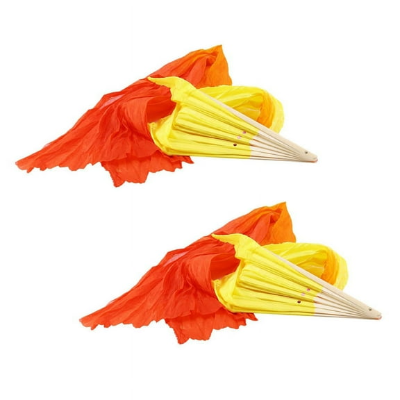 2X Beautiful Silk Three Color Gradient Flame Dance Fan Hand Folding Bamboo Fan Decoration Fan for Ladies Womens Crafts