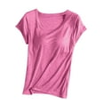 thumbnail image 1 of FRSASU T-shirt à Manches Courtes Uni pour Femmes avec Bonnets Intégrés, Pyjama de Détente Sans Bretelles Rose Vif-A, 1 of 7