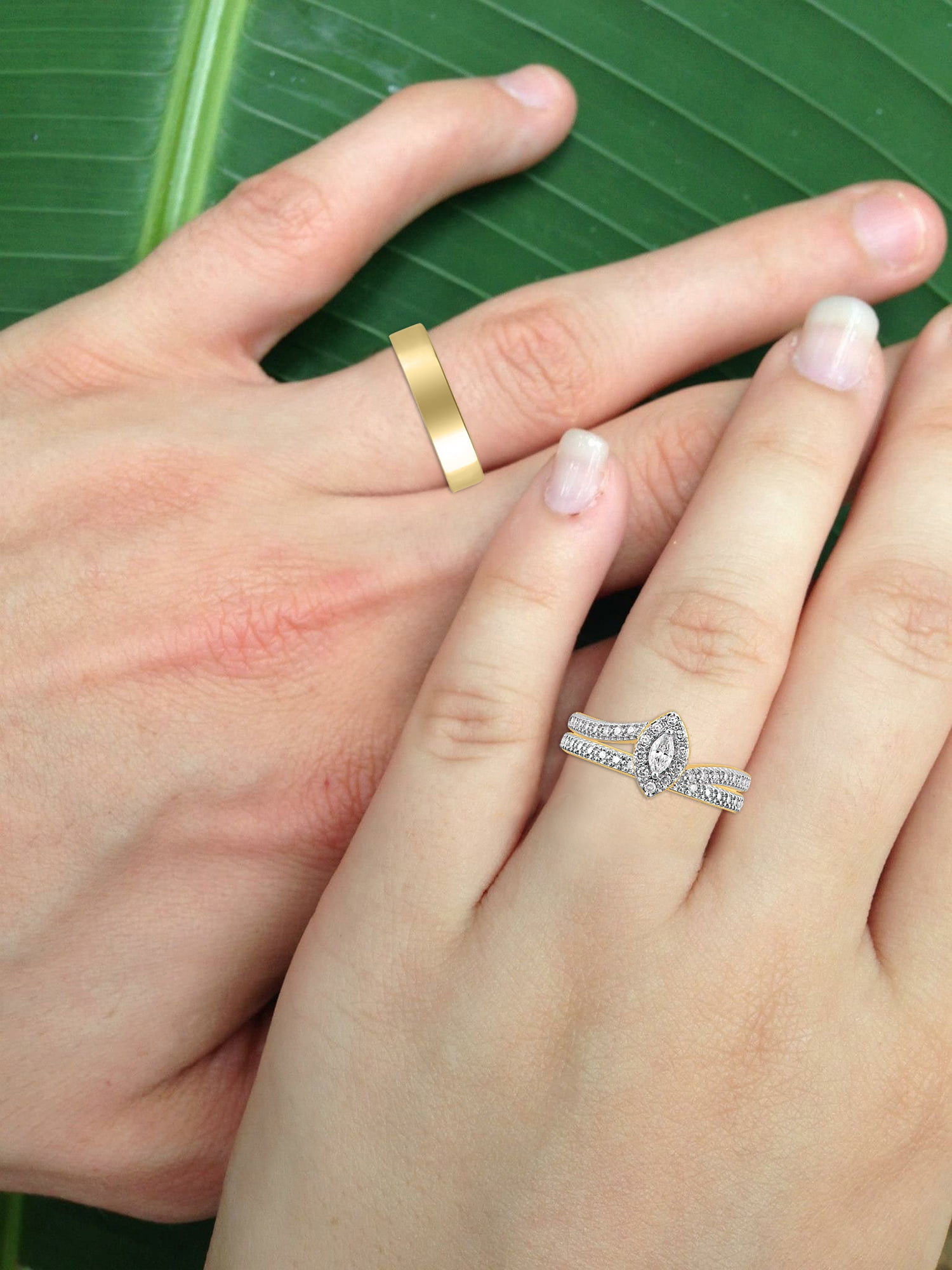 Brilliance Fine Jewelry 1/4 Carat Lab Grown Diamond Women & Mens Trio Set Ring 14K Gold Plated Silver
