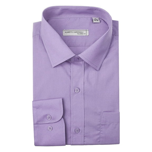 Alberto Cardinali Men's Tailored Fit Long Sleeve Wrinkle Resistant Dress Shirt (Lavender, 2XL (18-18½) sleeve: 34/35)