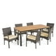 Valentina Outdoor 7 Piece Acacia Wood Dining Set with Wicker Chairs and ...