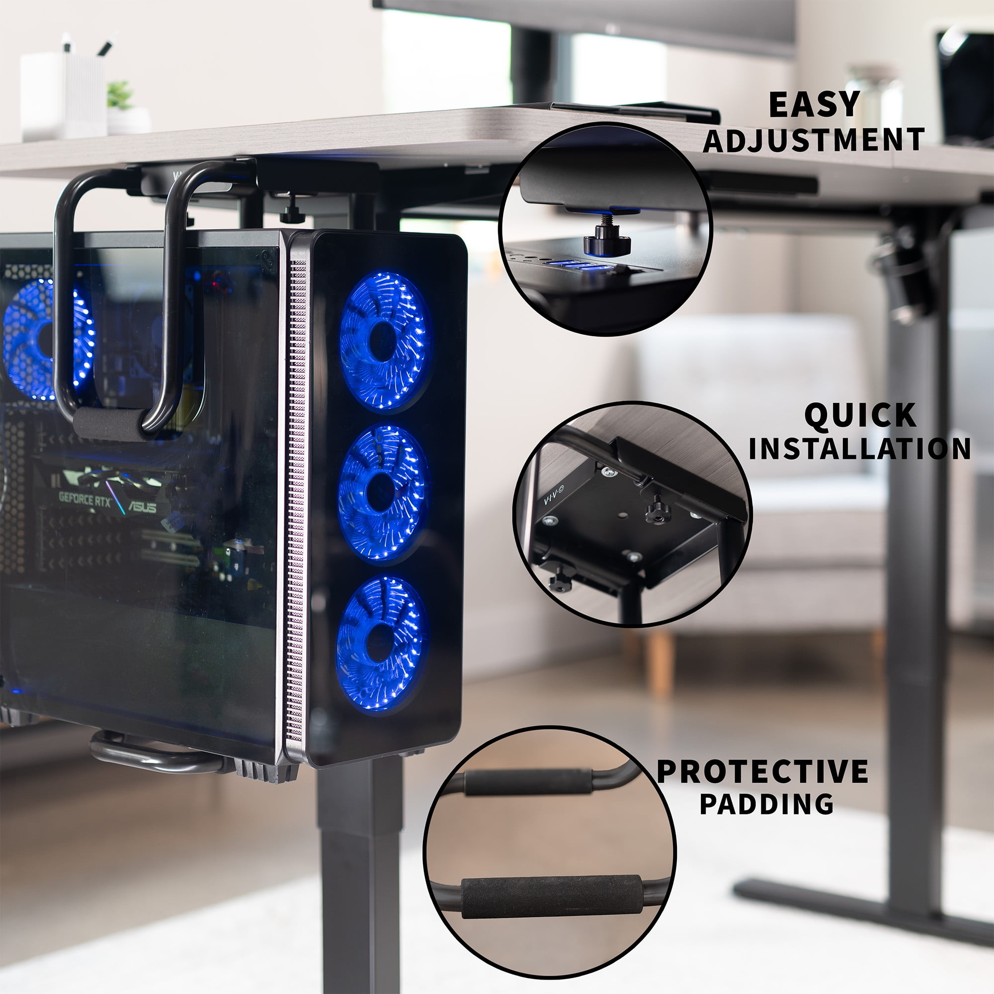 VIVO Black Heavy Duty Adjustable Under-Desk PC Mount, Computer Case Holder