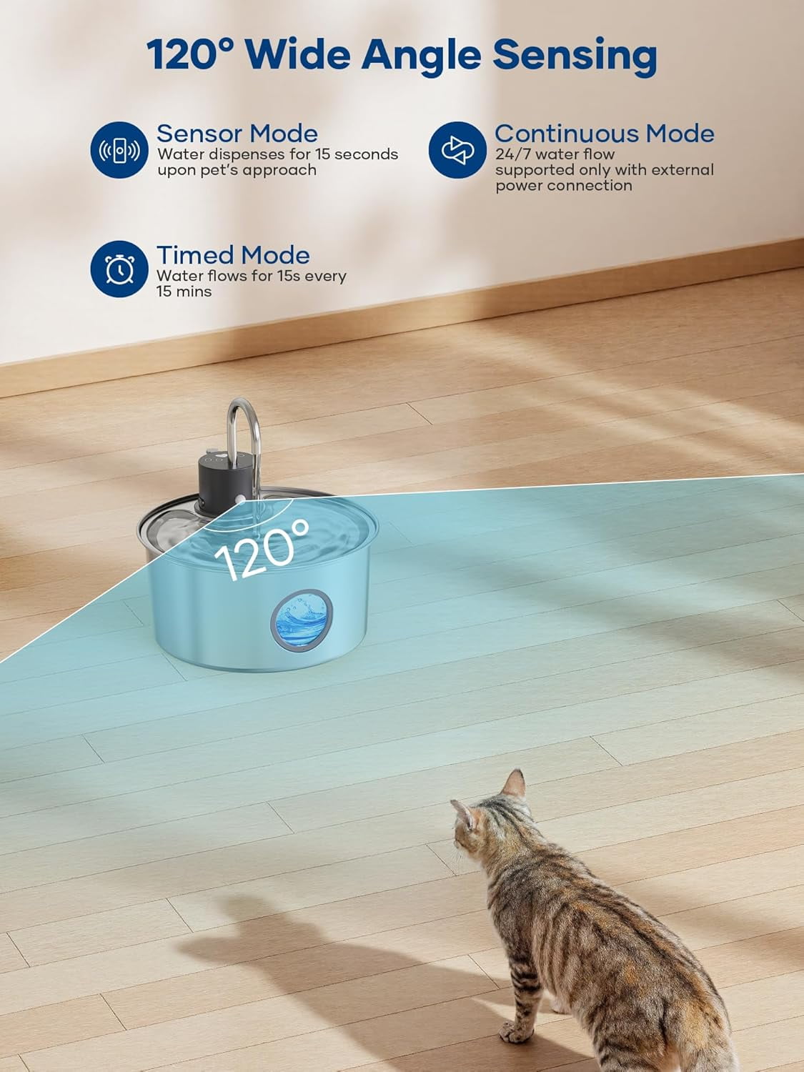 AGEETXT Wireless Cat Water Fountain with Motion Sensor, 108oz/3.2L Stainless Steel Automatic Pet Dispenser for Cats and Small Dogs, Rechargeable & Quiet