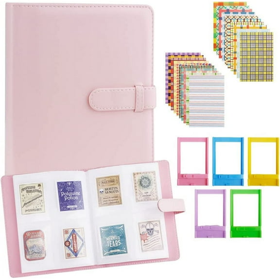 STONCEL 256 Pockets Photo Album with DIY Accessories, Instant Camera Photo Album Compatible with Fujifilm Instax Mini (5.4cm x 8.6cm), PU Polaroid Album for 3 Inch Film (within 5.8cm x 8.8cm) (Pink)