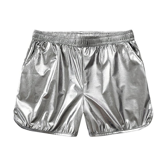 Men's Shiny Metallic Shorts Elastic Waist Casual Hot Shorts Sparkly Dance Disco Active Party Short Pants with Pockets