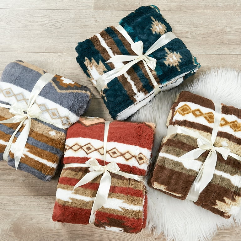 Home Soft Things Christmas Southwest Faux Fur Sherpa Throw Brick Red 50 x 60