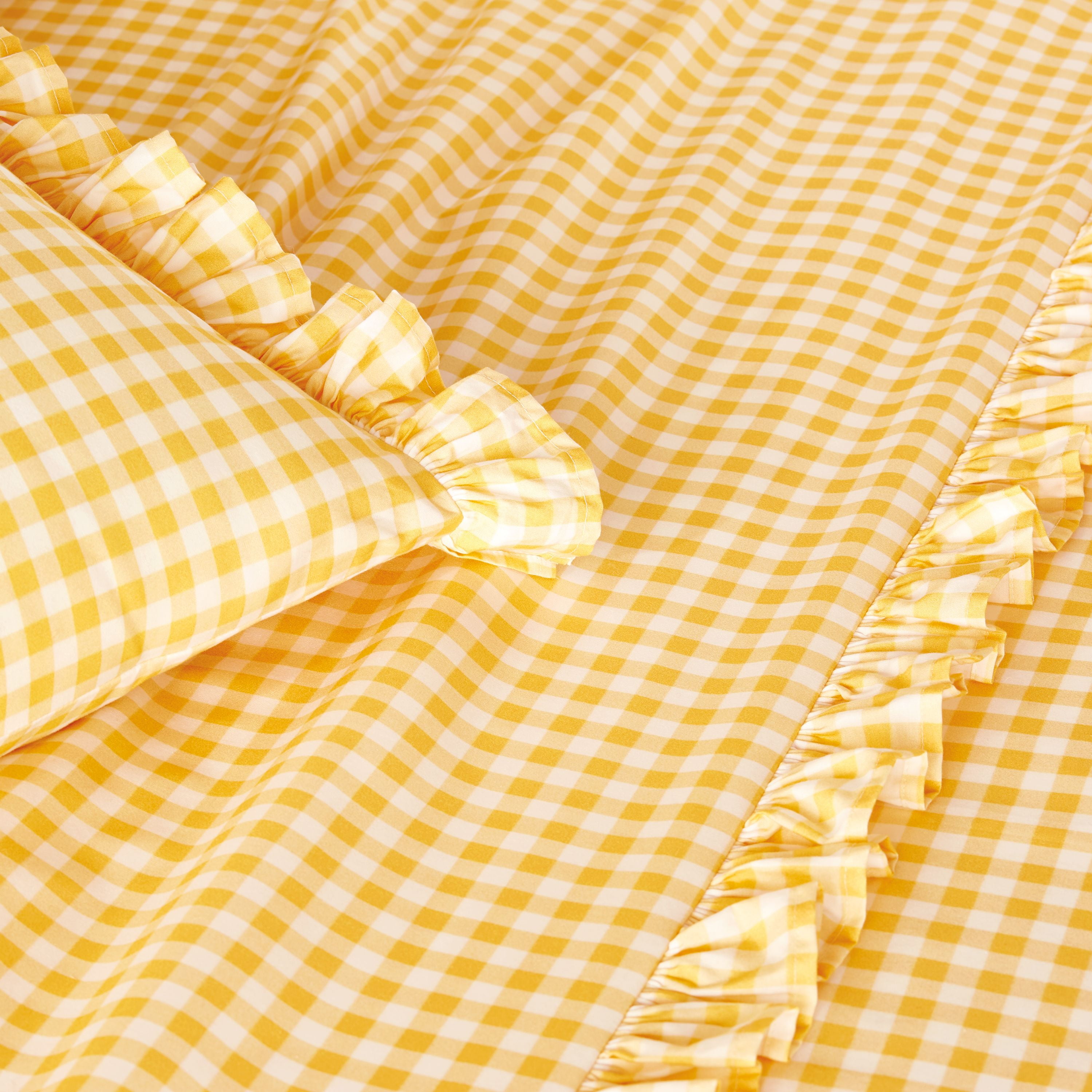The Pioneer Woman Gingham Yellow Ruffle Full Sheet Set Walmart Com