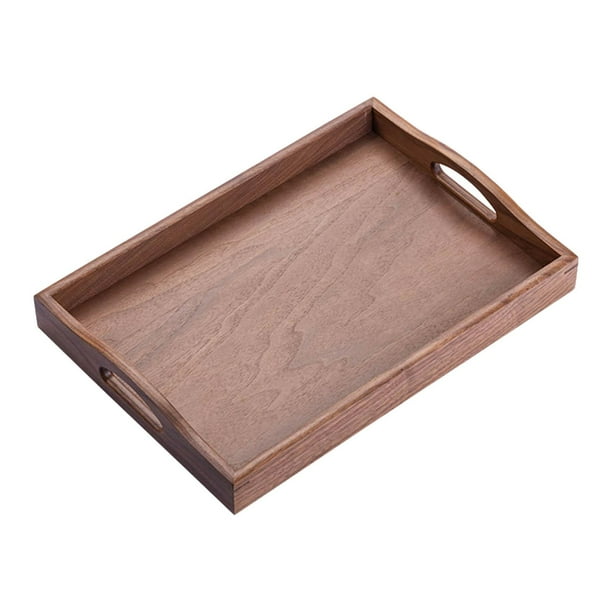 Bandeja para servir té de hotel, con asas dobles, creativa, rectangular, de madera lisa. M
