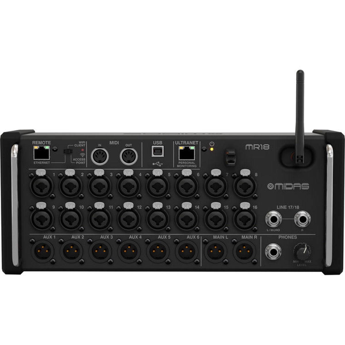 Midas MR18 18-Input Digital Mixer with Wi-Fi and USB Recorder for iPad/Android Tablets, Bundle with Turnstile Audio TAPH100 Monitor Headphones and 2x H&A 25' XLR Microphone Cable