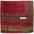 thumbnail image 4 of Falari Women's Large Double Layered Pashmina Shawl Wrap Border Pattern Scarf Burgundy, 4 of 4