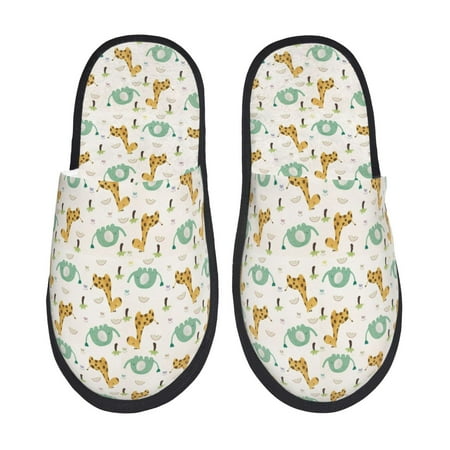Balery Giraffe And Elephant Slient Indoor Furry Fleece Comfort House Shoes Soft Non-Slip Home Shoes Cotton slippers House Slippers-- Large