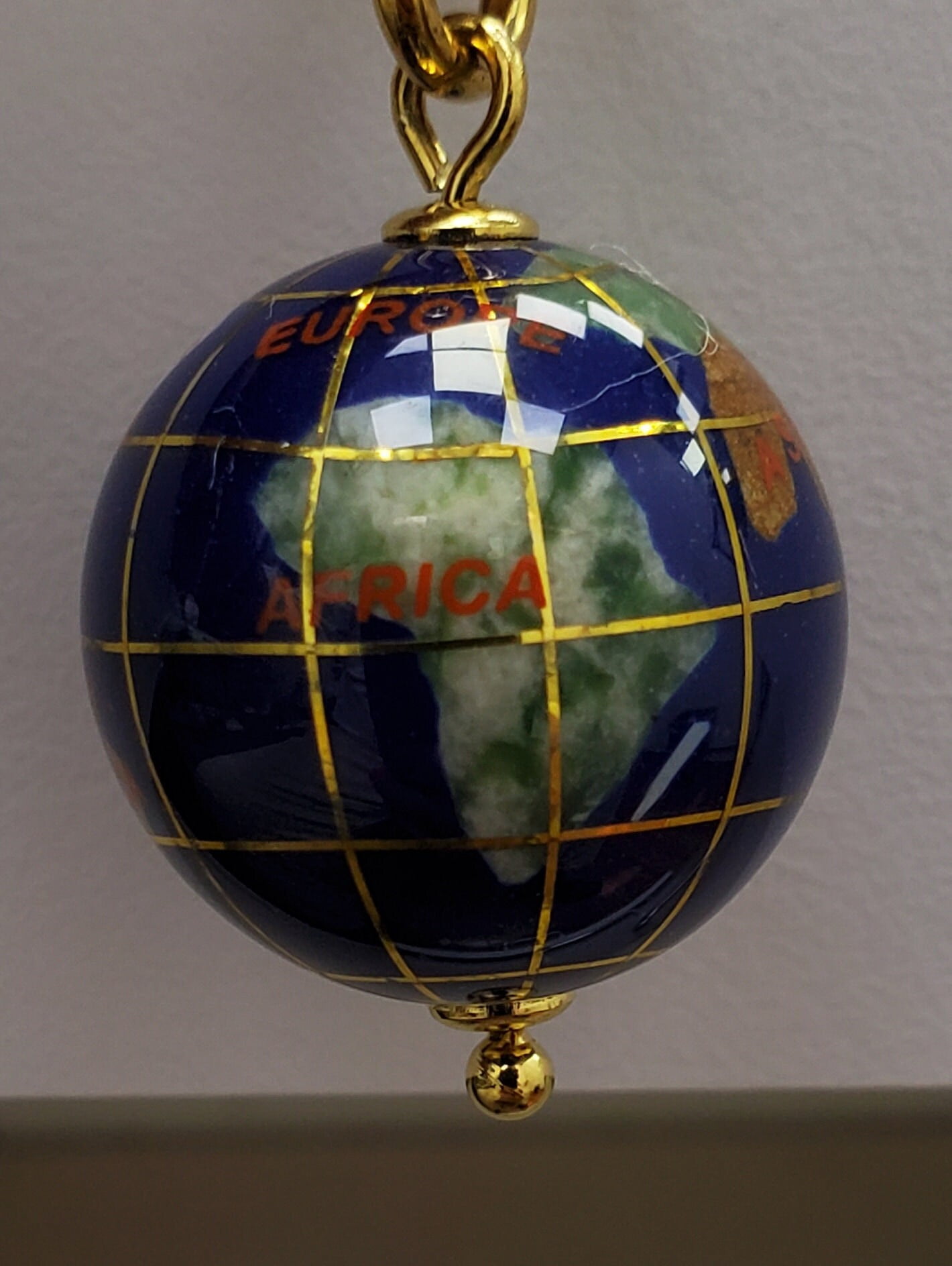 Natural Gemstone Inlayed Spinning/Fidget World Globe Keychain