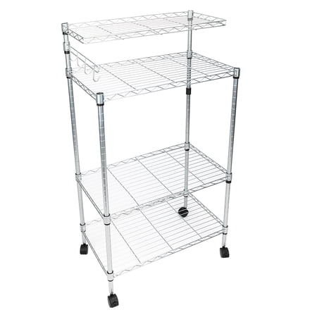 microwave rack cart bakers tier corner wheels silver metal kitchen rolling storage hooks oven stand shelves duty heavy w1066 plates