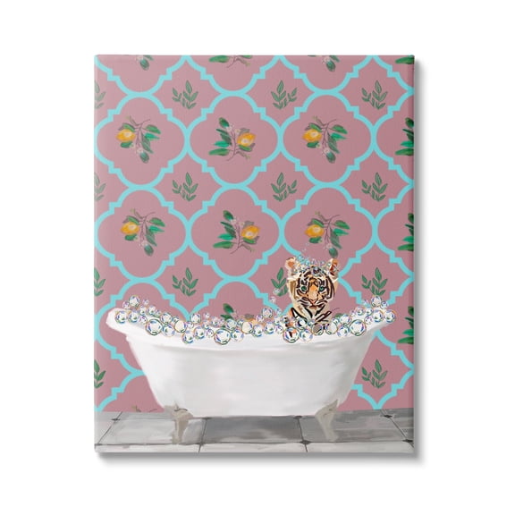 Stupell Industries Tiger Cub in Bath Animals & Insects Painting Gallery Wrapped Canvas Print Wall Art, 36 x 48