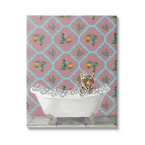 Stupell Industries Tiger Cub in Bath Animals & Insects Painting Gallery Wrapped Canvas Print Wall Art, 36 x 48