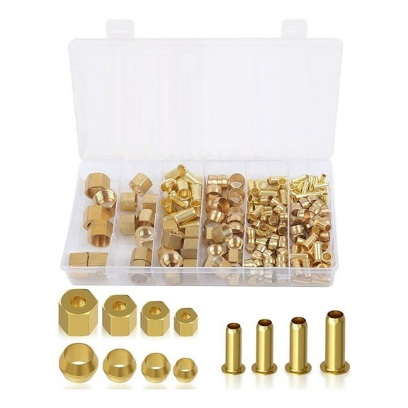 180PCS Compression Fittings Assortment Kit-(1/4In, 3/8In, 5/16In, 1/2In) of Brass Sleeve Ferrule,Insert&Nuts