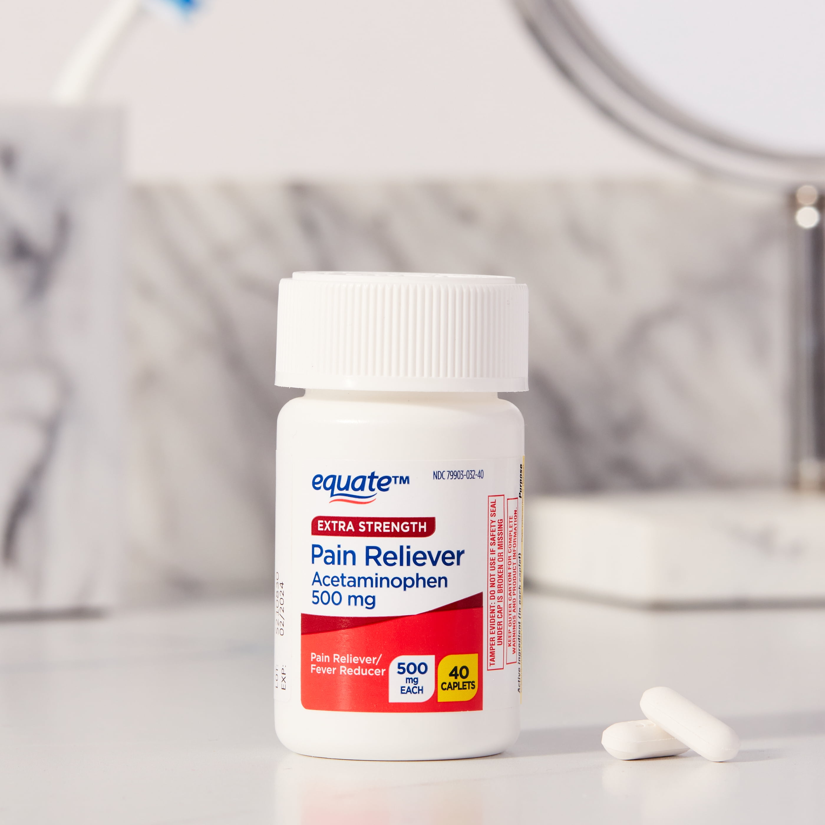 (6 pack) Equate Extra Strength Acetaminophen 500mg Caplets, Pain Reliever/Fever Reducer, 40 Count