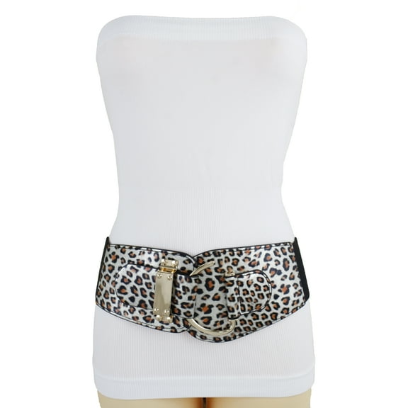 New Women Leopard Animal Print Safari Cheetah Wide Elastic Fashion Belt Hook Buckle L XL