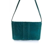 Pre-owned|Atelier Womens Ostrich Skin Large Flap Shoulder Handbag Blue