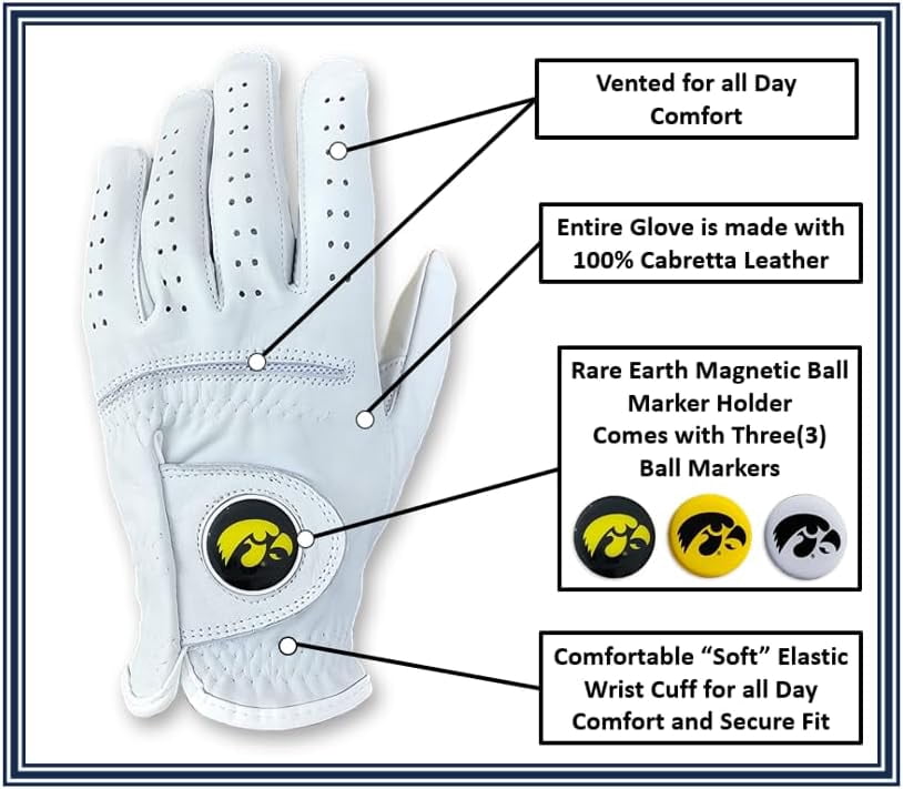 Scale Wear Design Hawkeyes Golf Glove with Markers – University of Iowa Golf Gloves with 3 Magnetic Ball Markers, Right Hand and Left Hand, Youth Boys, Men's