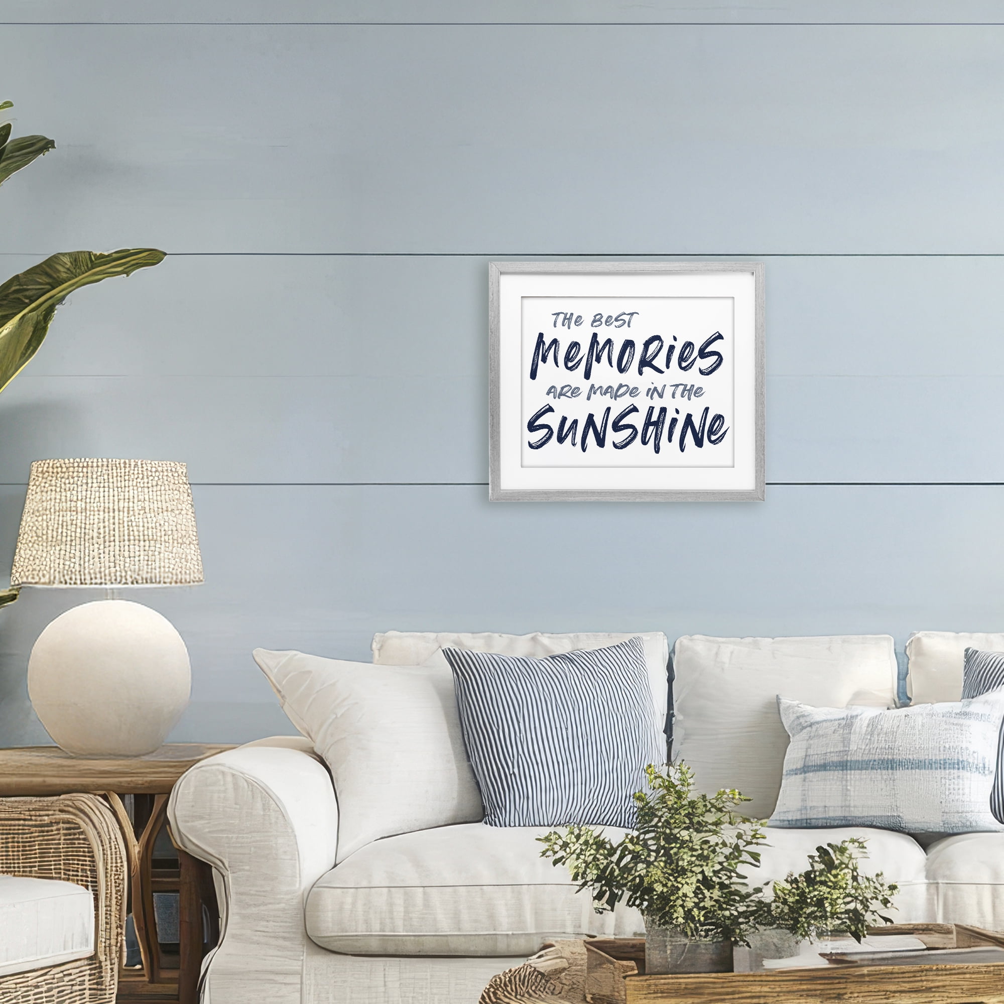 Memories Made In Sunshine Gray Framed Print Under Glass, design by Lettered and Lined