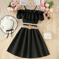 thumbnail image 2 of RUTAYY Children Girls Outfit Sets Sleeveless Solid Color Camis Ruffles Tops Skirt with Belt 3-Pack Trendy Clothes, 2 of 5