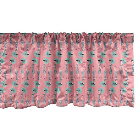 Ambesonne Modern Valance Pack of 2, Girl Holds Umbrella Hipster, 54"X12", Pale Pink and Turquoise