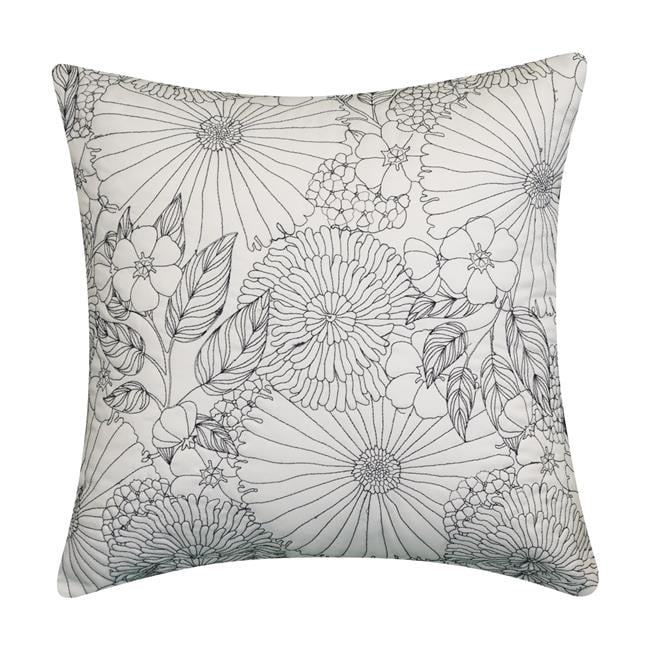 Black and White Floral Embroidered Square Pillow, 18 x 18 in.