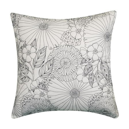 Edie Home Fine Line Embroidered Floral Indoor & Outdoor Decorative Pillow - Black - 18 x 18 in.
