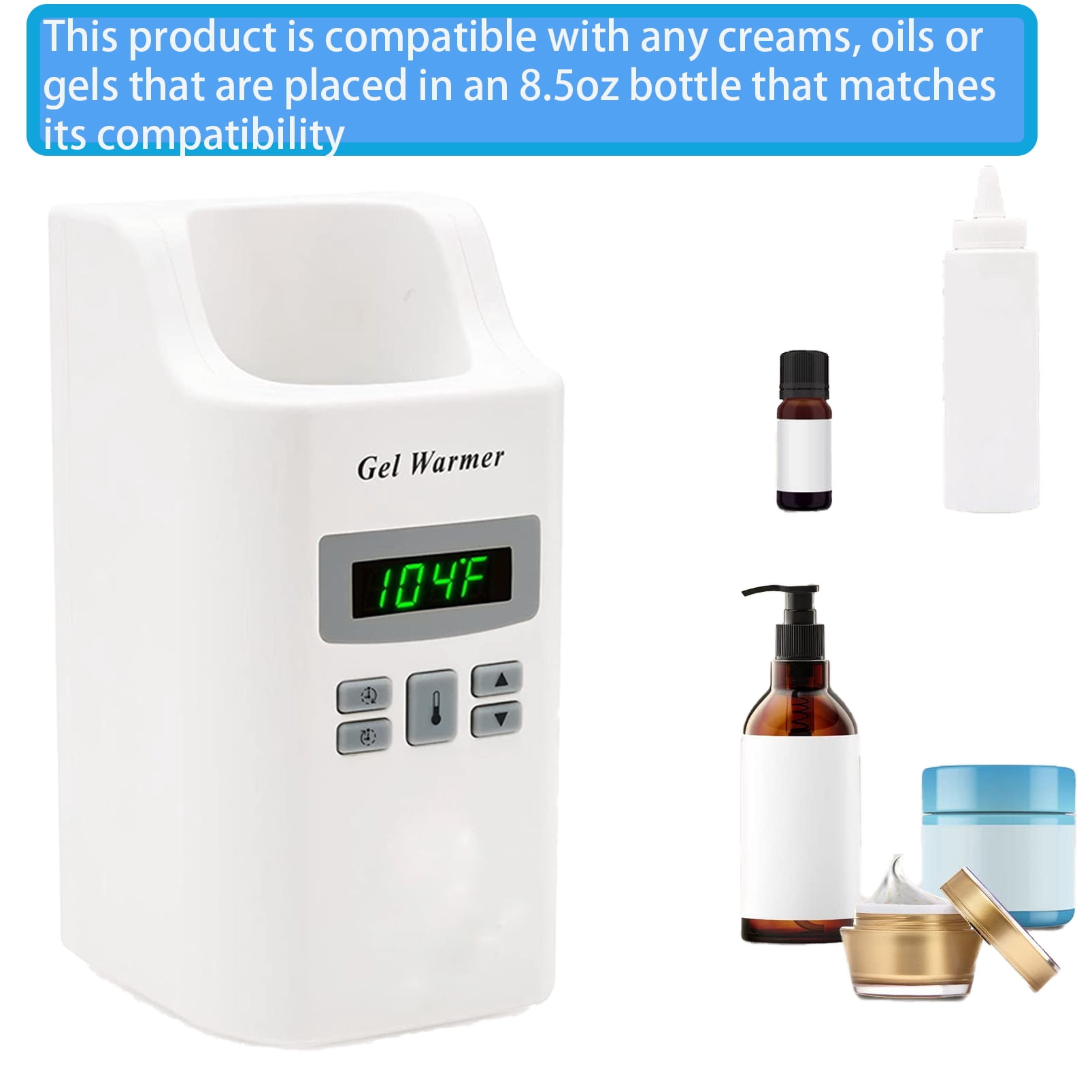 Electric Gel Warmer with Precision Digital Display, Built in Timer, Heater for Massage Cream, Baby Lotion, & Oils, Wall Mountable & Freestanding Option, Adjustable Temperature, for Home & Spa