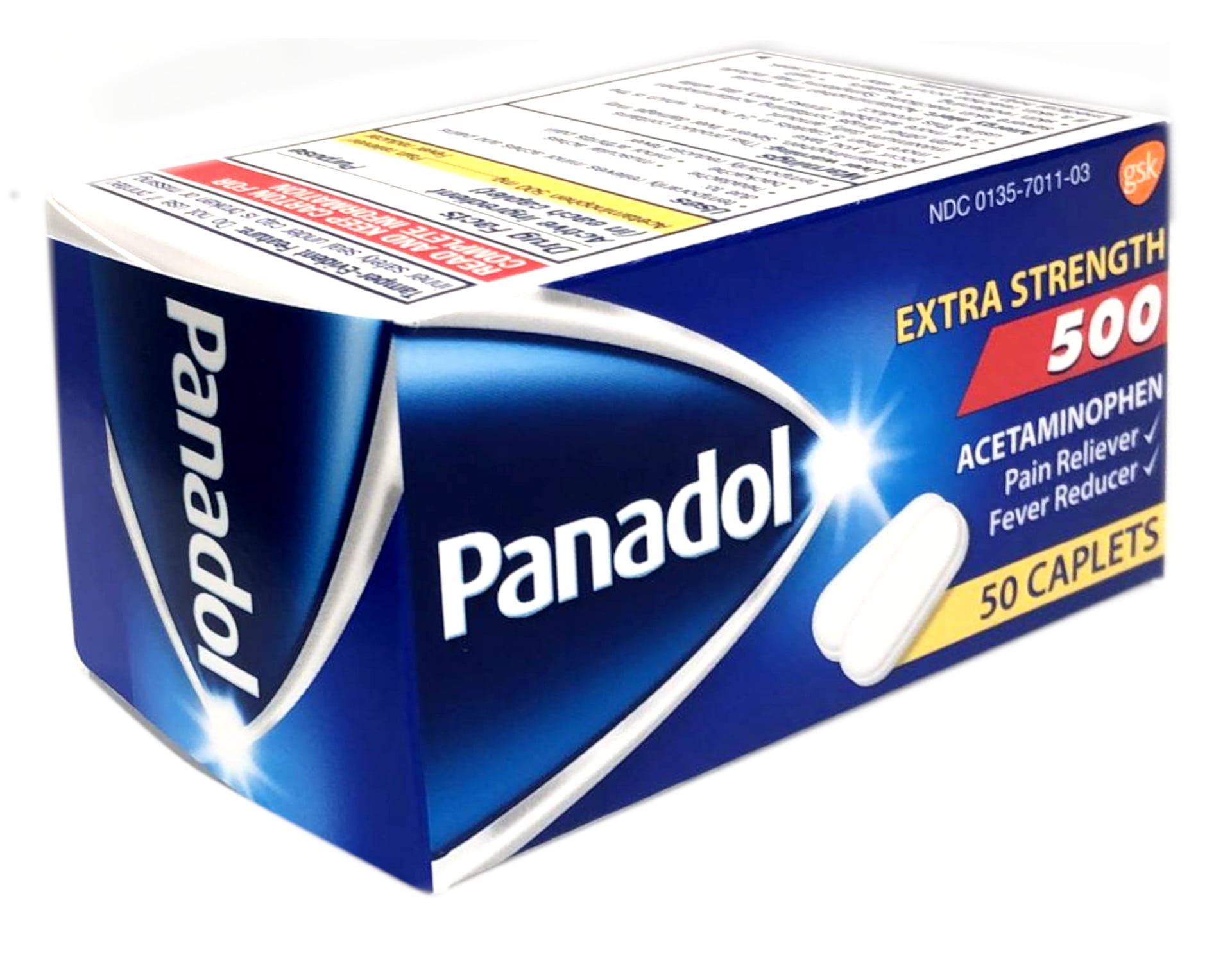 Panadol Extra Strength 500mg Acetaminophen Pain Reliever & Fever Reducer, 50 Caplets - Pack of 4
