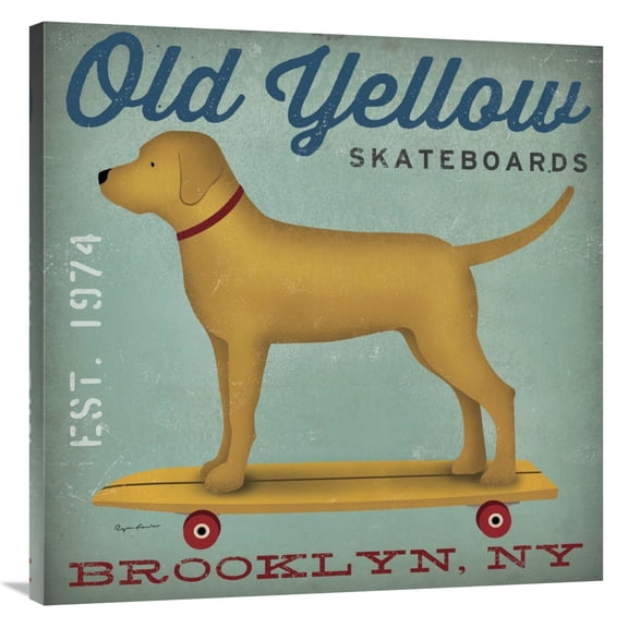 Global Gallery's 'Golden Dog on Skateboard' By Ryan Fowler Stretched Canvas Wall Art