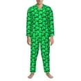 thumbnail image 3 of Fuzoiu Green Broccoli Print Men's Long-Sleeved Pajama,Lounge Button Down Nightwear,Mens Notch Collar Pajama Set -Large, 3 of 7