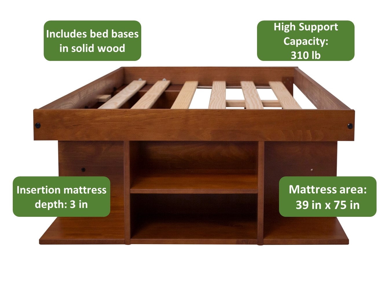 Memomad Bali Twin Size Storage Platform Bed with Drawers, Caramel