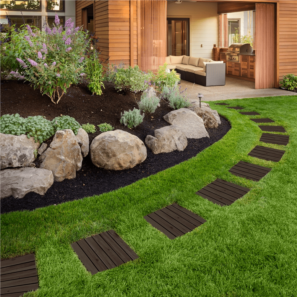 Renwick Wood Interlocking Flooring Tiles for Patio Garden Deck, Pack of 27, Black