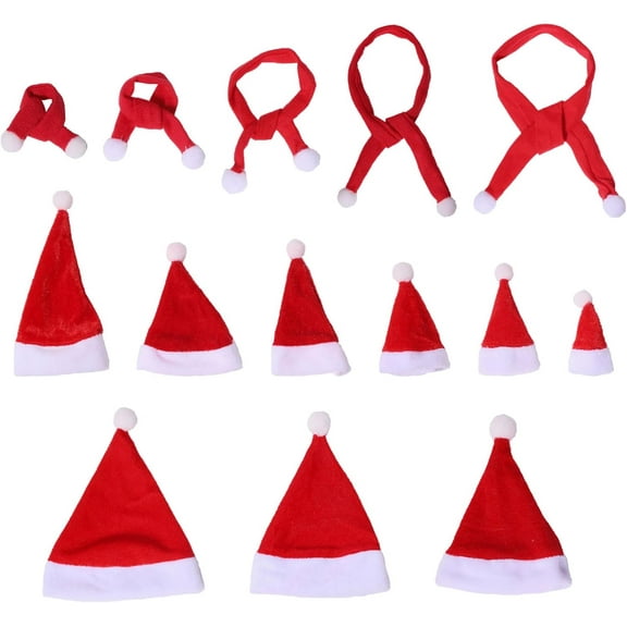 14Pcs 14 Styles Mini Christmas Velvet Hat Scarf Christmas Velvet Wine Bottle Cover Decoration Santa Hat Scarf