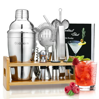 Biemlerfn Bartender Kit, 25-Piece Cocktail Shaker Set Stainless Steel Bar Tools with Acrylic Stand, Full Bartender Accessories, Size: 19.5 x 16.9 x