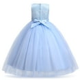 thumbnail image 3 of IBTOM CASTLE Kids Girls Flower Vintage Lace Princess Long Dress Tulle Pageant Formal Party Wedding Floor Dance Evening Gown 7-8 Years Light Blue, 3 of 8