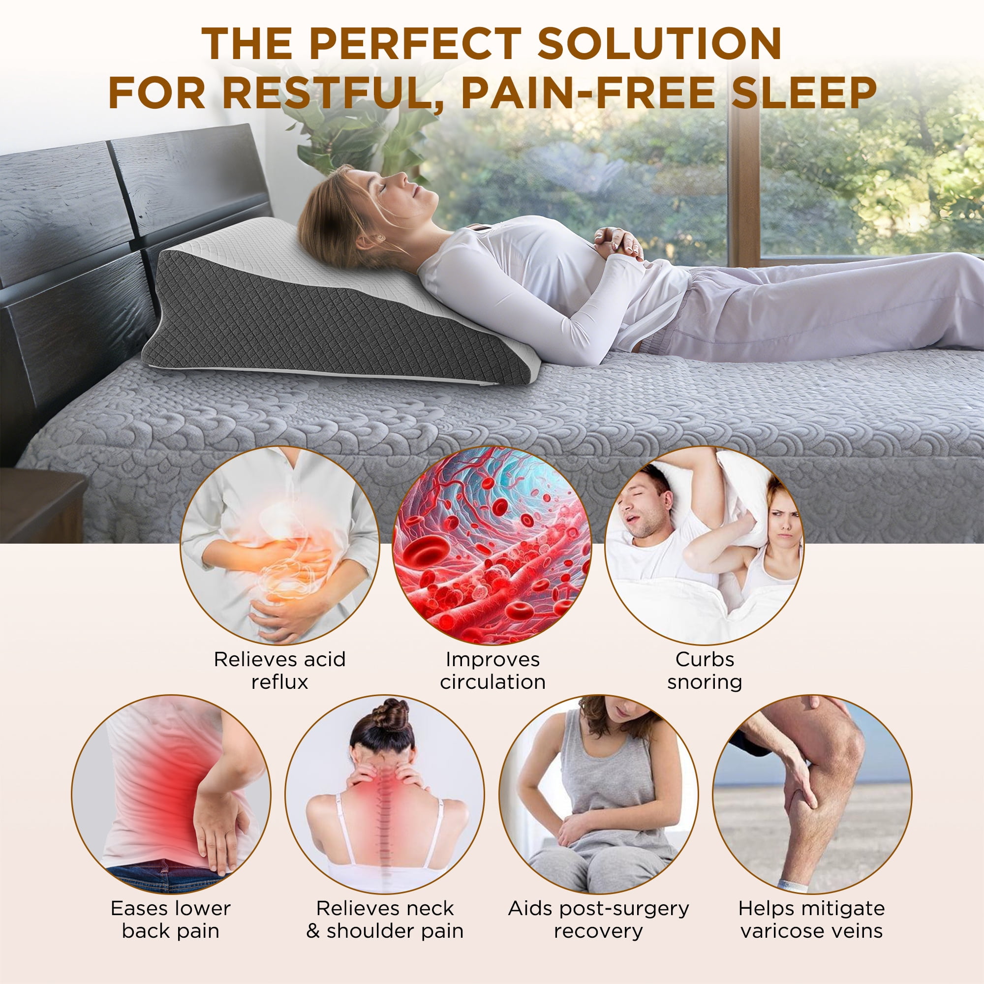 Kaipara Memory Foam Wedge Pillow for Sleeping, Bed Wedge Pillows Headboard for Apnea & Acid Reflux, Neck & Back Pain Relief, Adult Ergonomic Triangle Support Pillow for Sitting, Reading and Lying