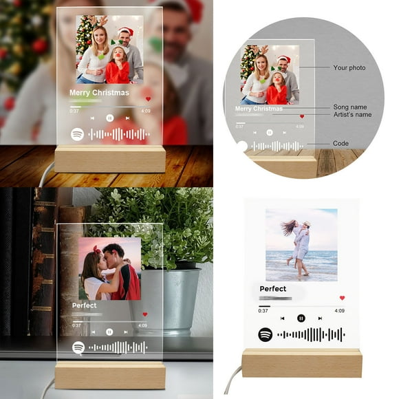 Custom Plaque Music Picture Frame DIY Acrylic Wooden Song Plaque Photo Frame Night Light Custom Anniversary Birthday Presents For Women Men DIY Valentines Day Presents For Him Her Palmistry Hand