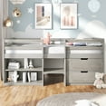 thumbnail image 2 of Loft Bed, Wood Twin Size Loft Bed with Two Shelves & Two Drawers, Low Loft Bed Frame with Full-length Guardrail, Include Headboard & Footboard, Antique Grey, 2 of 7
