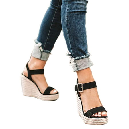 Women Wedge Heel Platform S Sandals Buckle Peep Toe Shoes Summer