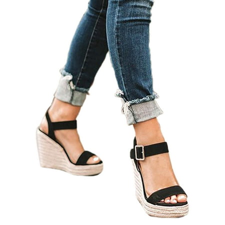 Women Wedge Heel Platform S Sandals Buckle Peep Toe Shoes Summer (Best Grips For Wedges)